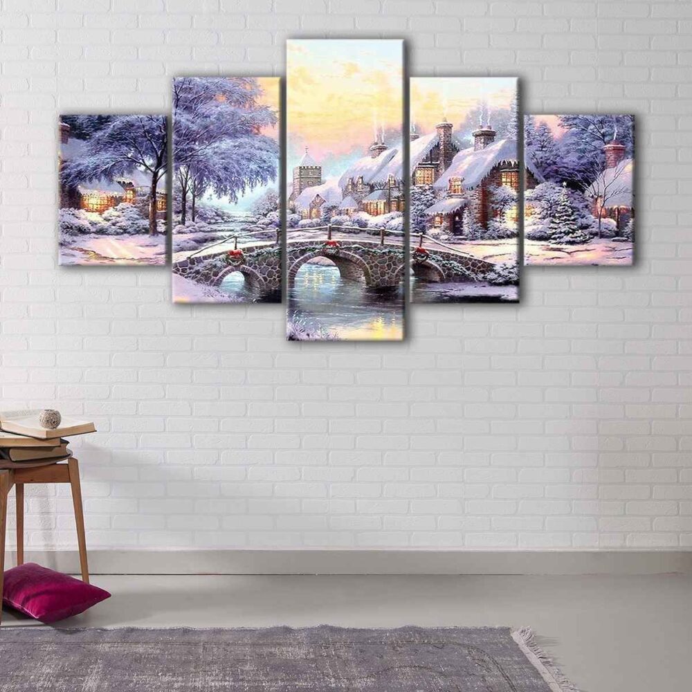 5 panels cobblestone christmas painting canvas art