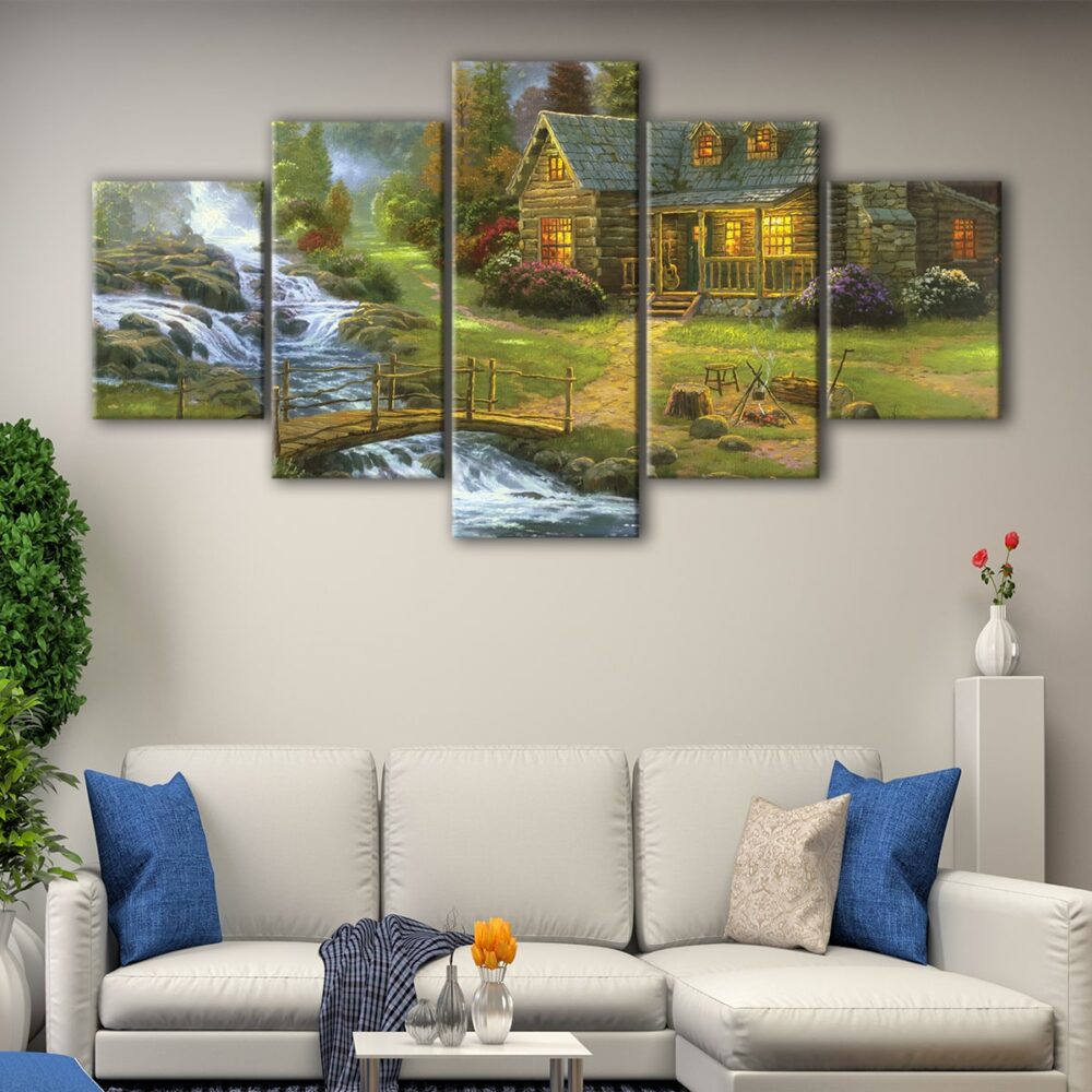 5 panels mountain paradise canvas art