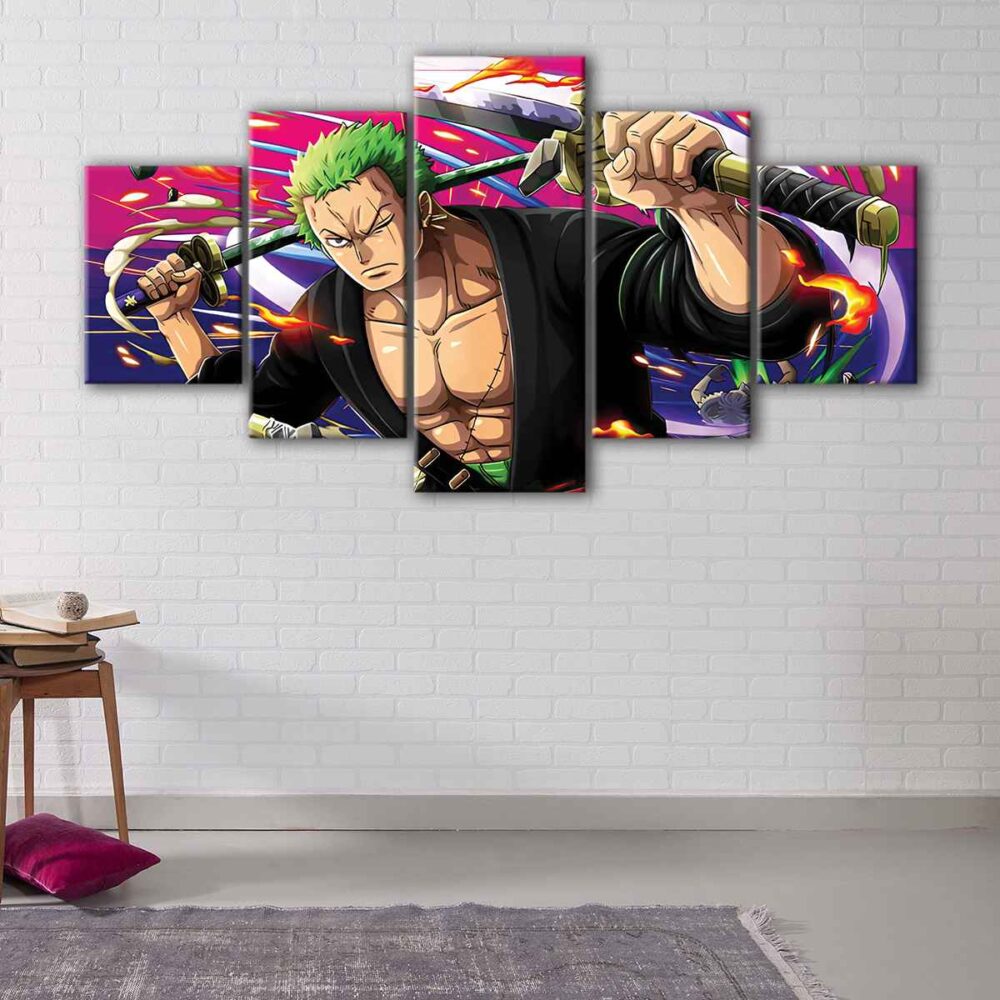 5 panels roronoa zoro attack canvas art