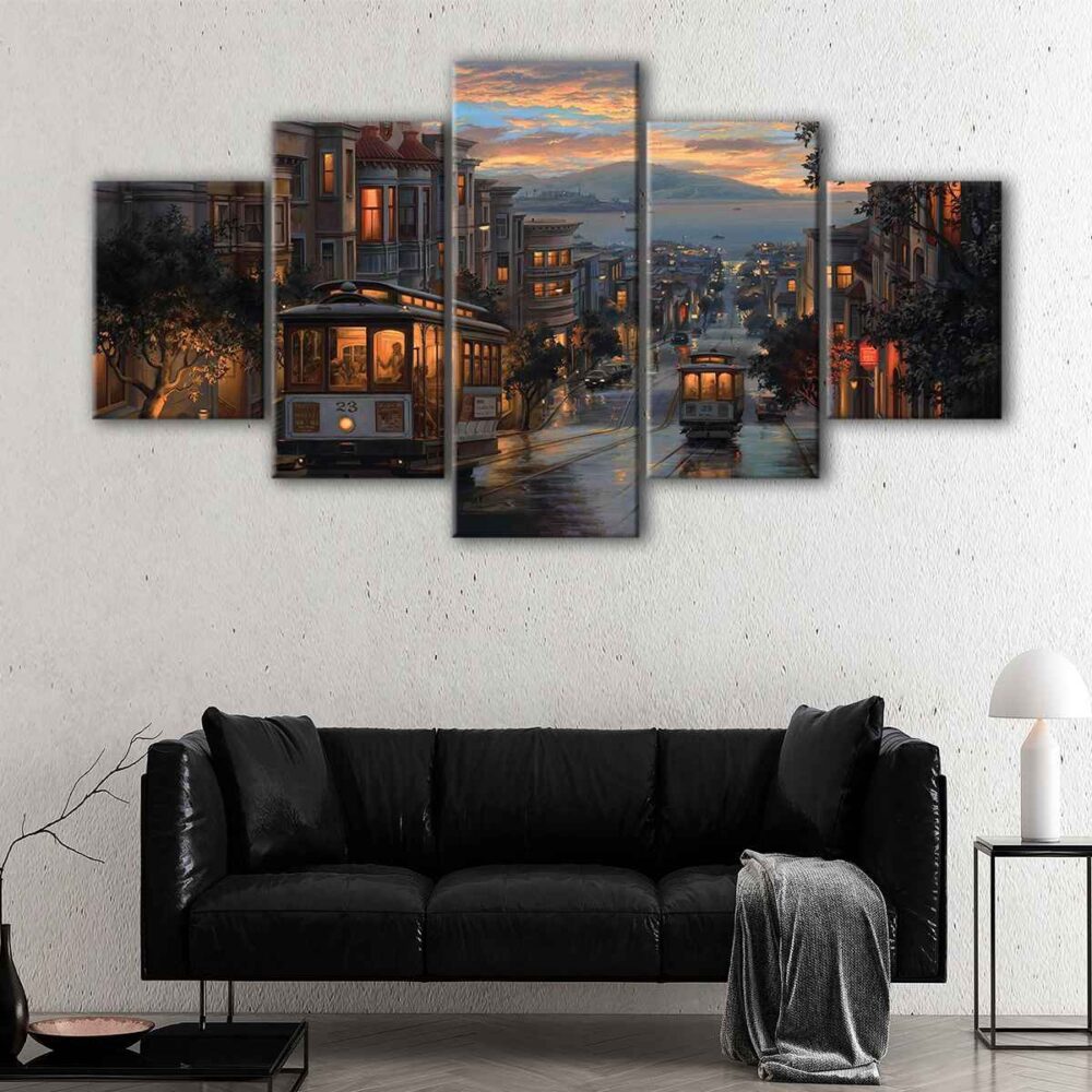 5 panels san francisco downtown canvas art