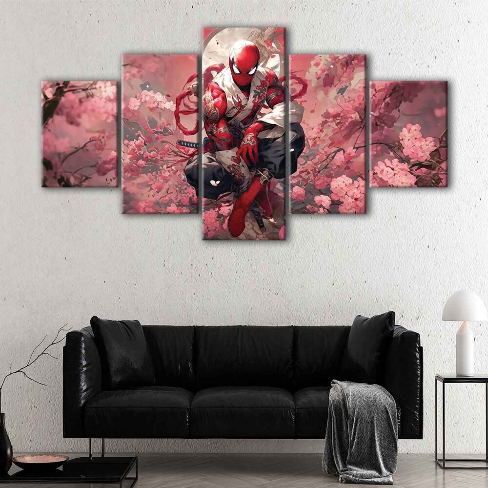 5 panels spider man cherry blossom canvas art