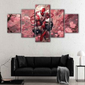 5 panels spider man cherry blossom canvas art