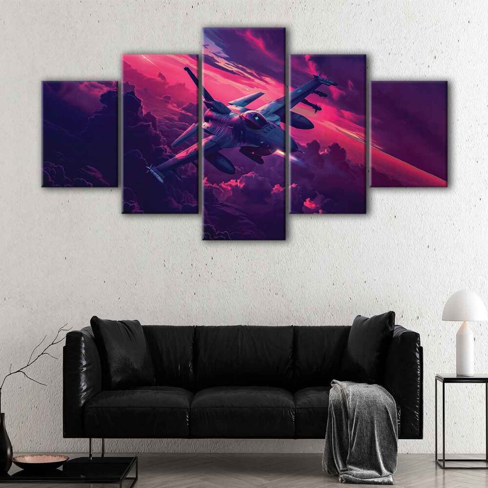 5 panels tactical fighter canvas art