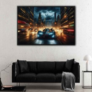 batmobile in fire floating frame canvas