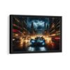 batmobile in fire framed canvas black frame