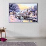 cobblestone christmas painting floating frame canvas