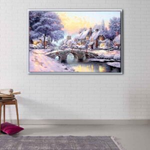cobblestone christmas painting floating frame canvas