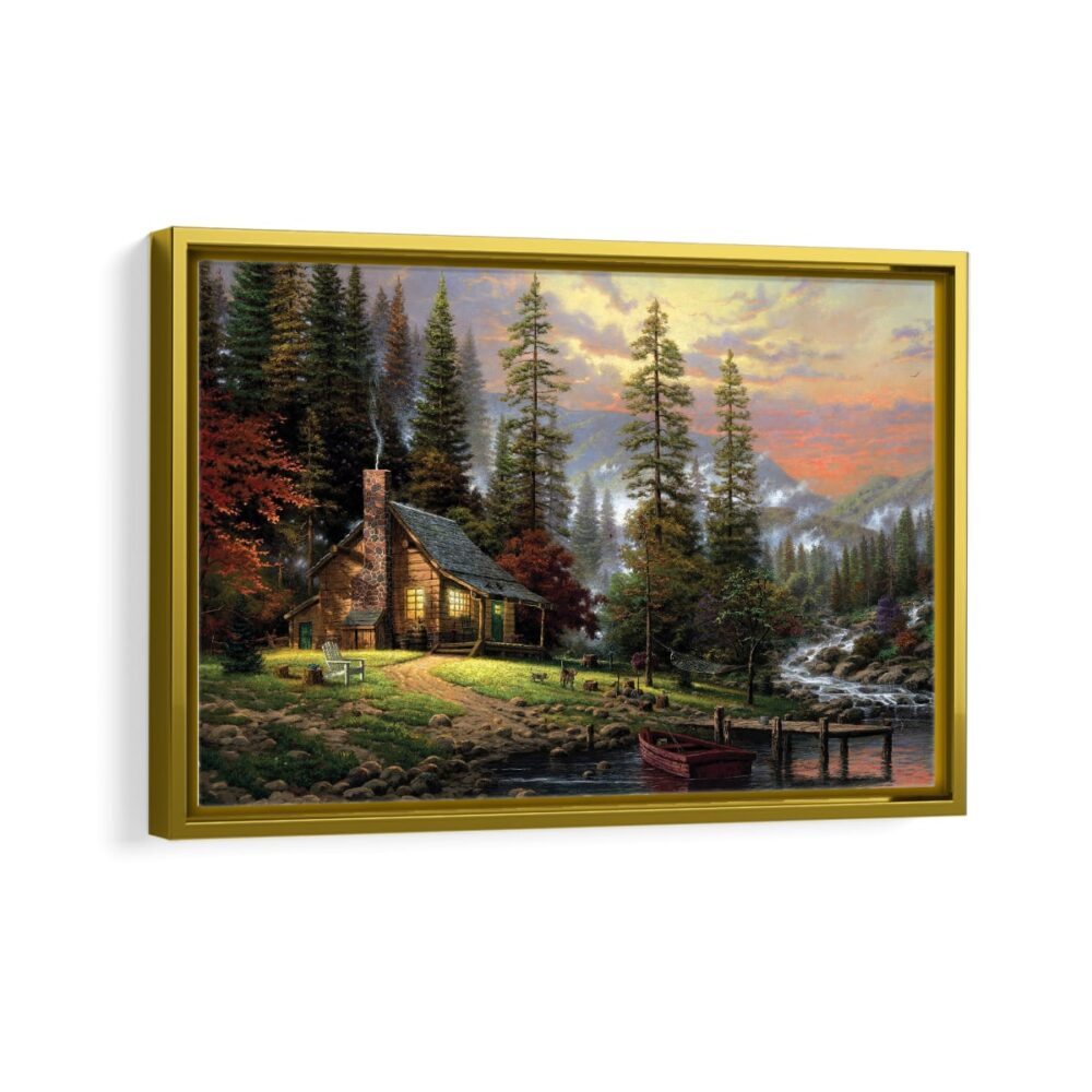 peaceful retreat framed canvas gold frame-min