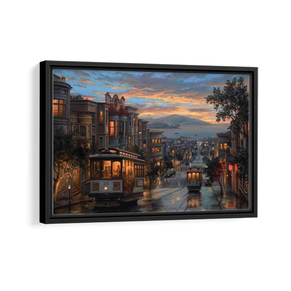 san francisco downtown framed canvas black frame