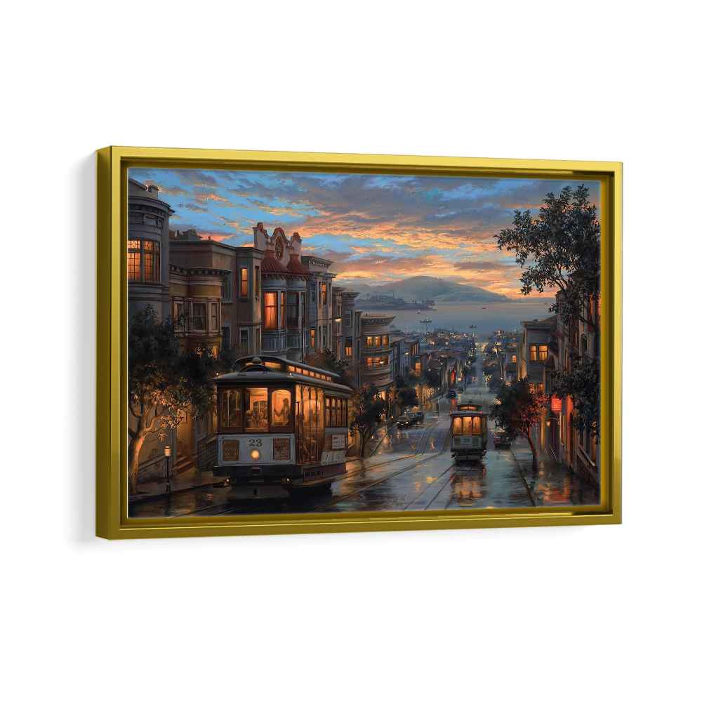 san francisco downtown framed canvas gold frame