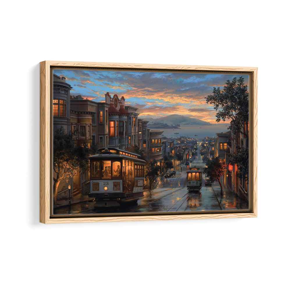 san francisco downtown framed canvas natural beige