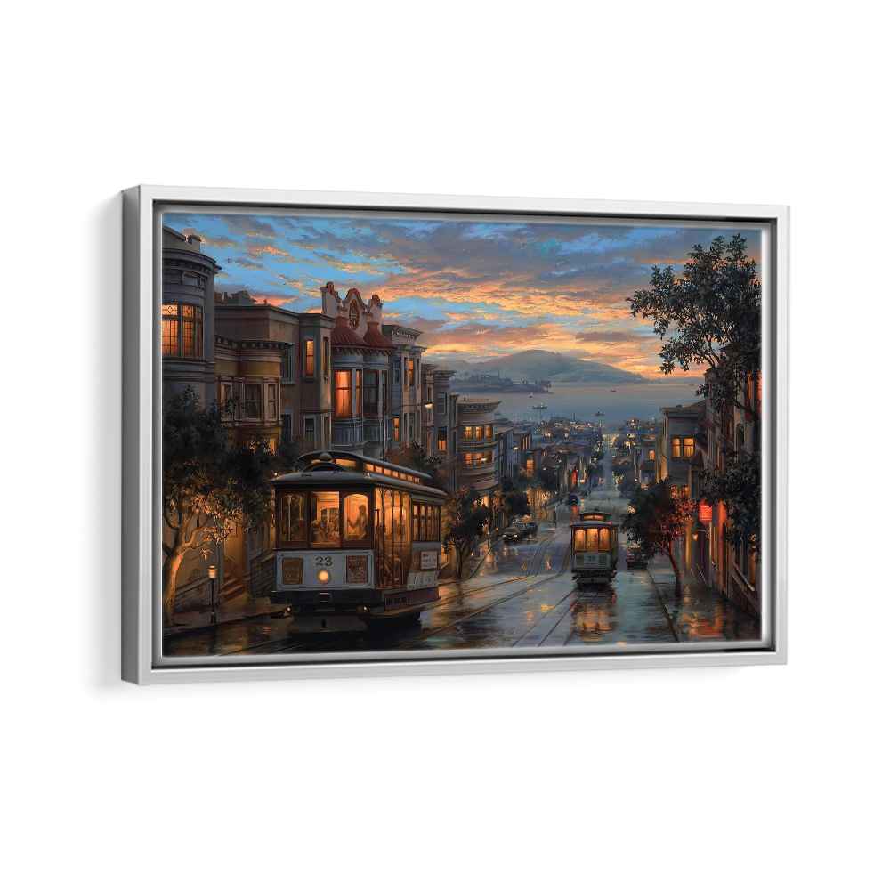 san francisco downtown framed canvas white frame