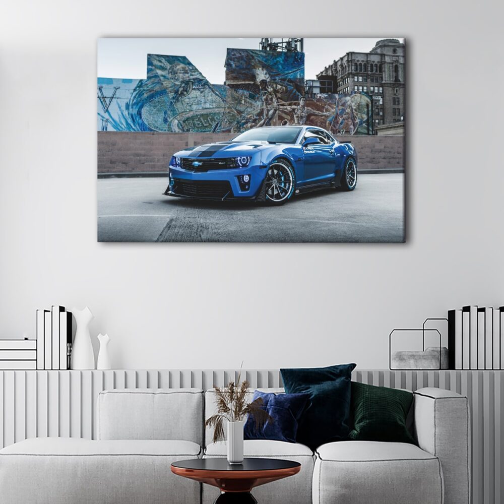 1 panel blue chevy camaro canvas art