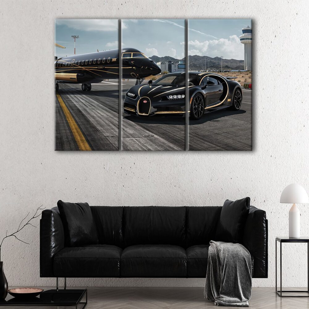 3 panels black bugatti chiron canvas art