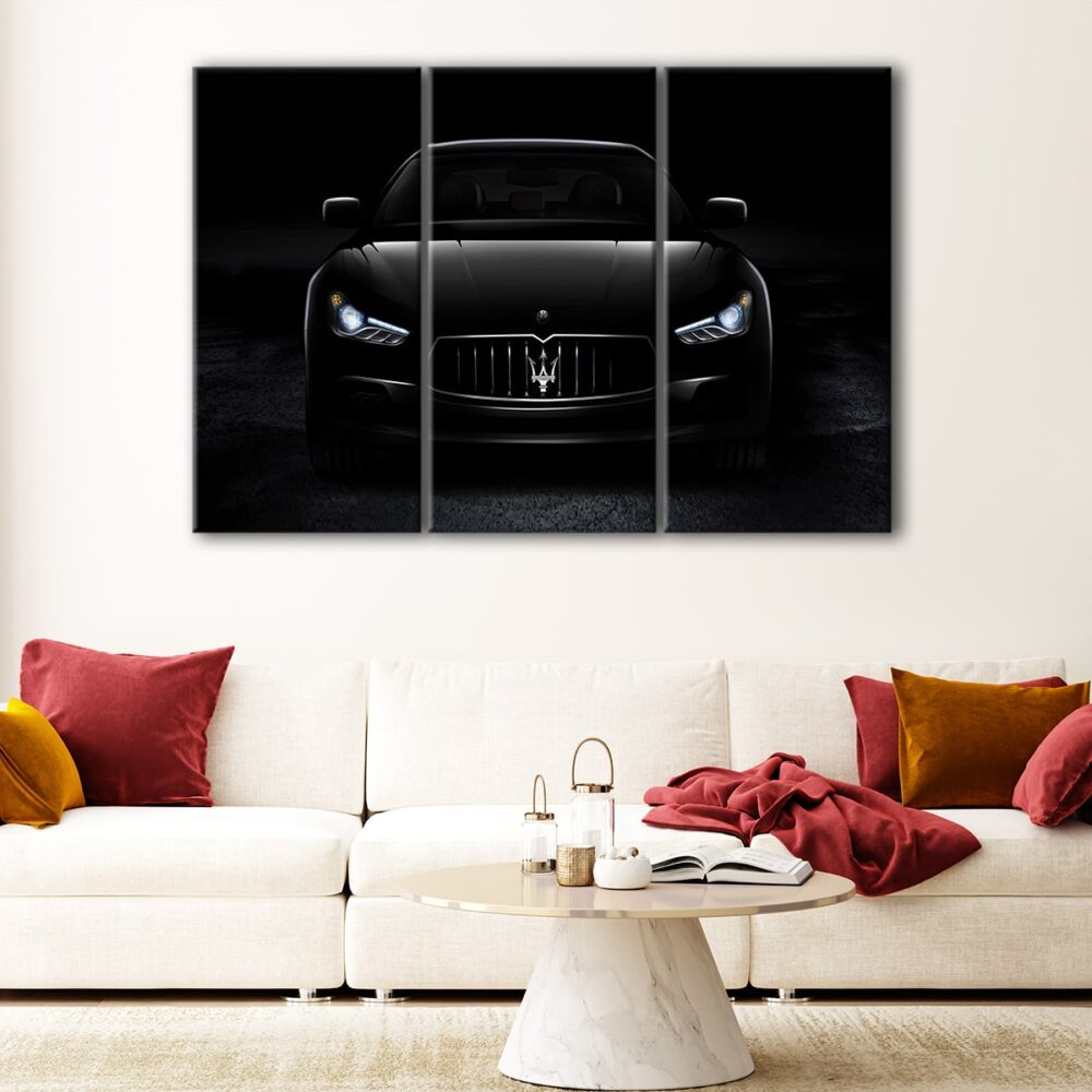 3 panels black maserati canvas art
