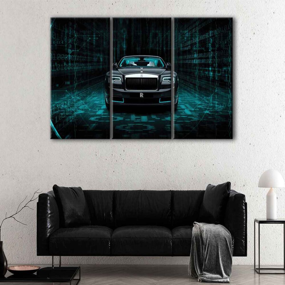 3 panels black rolls royce canvas art