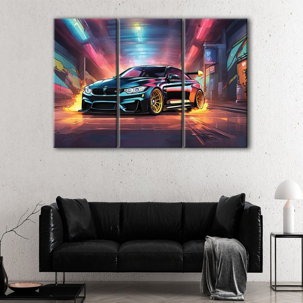 3 panels bmw m4 drift canvas art