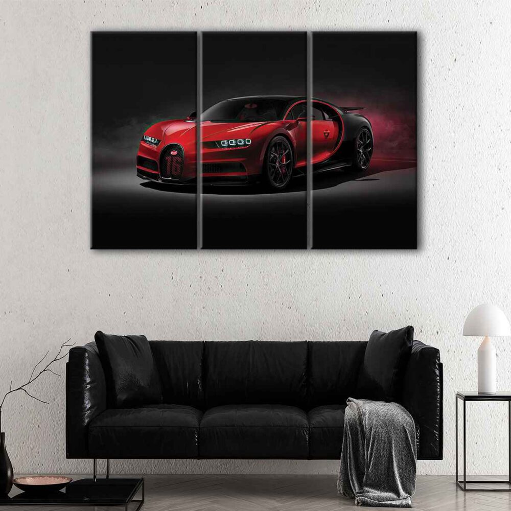 3 panels red bugatti chiron canvas art