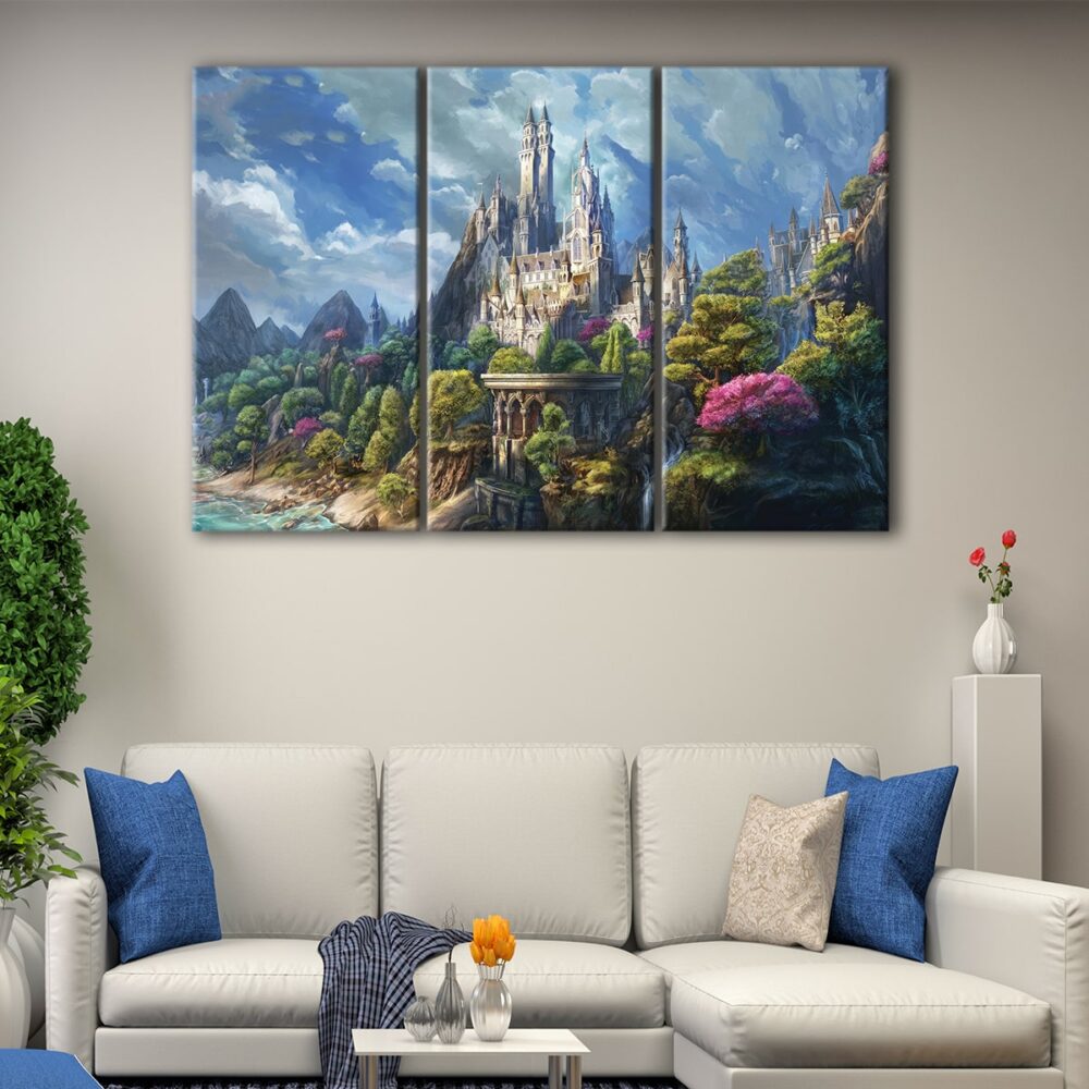 3 panels royal alinor castle canvas art