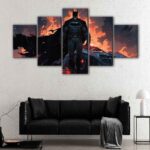 5 panels batman in fire canvas art