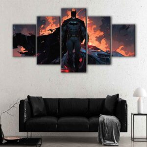5 panels batman in fire canvas art