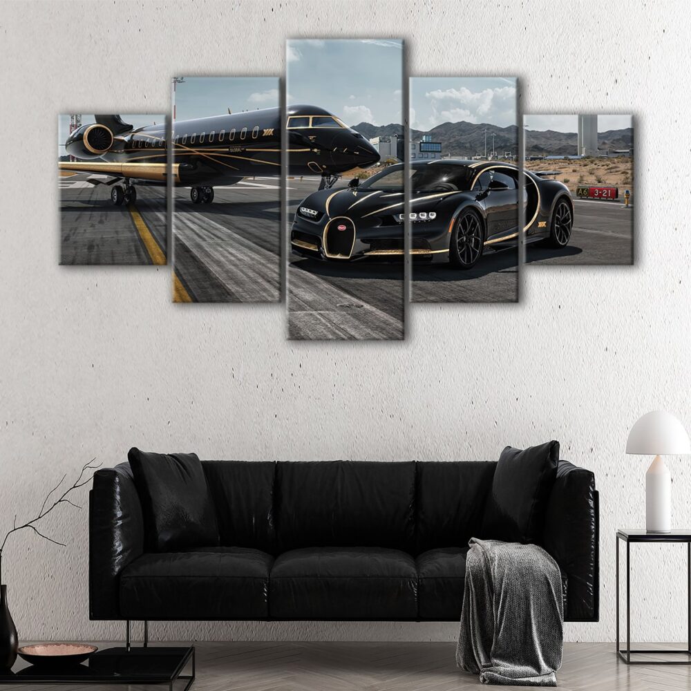 5 panels black bugatti chiron canvas art
