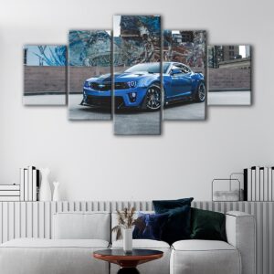5 panels blue chevy camaro canvas art