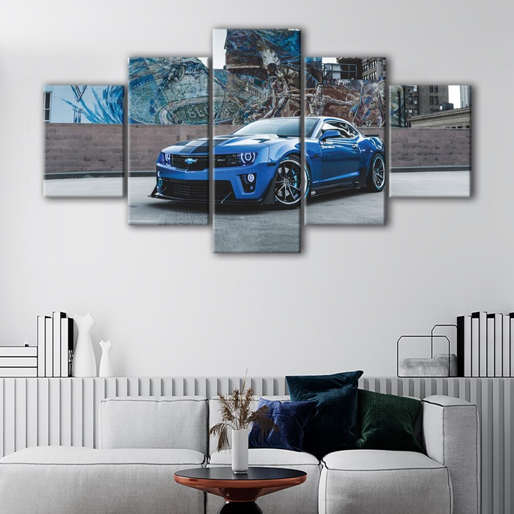 5 panels blue chevy camaro canvas art