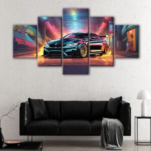 5 panels bmw m4 drift canvas art