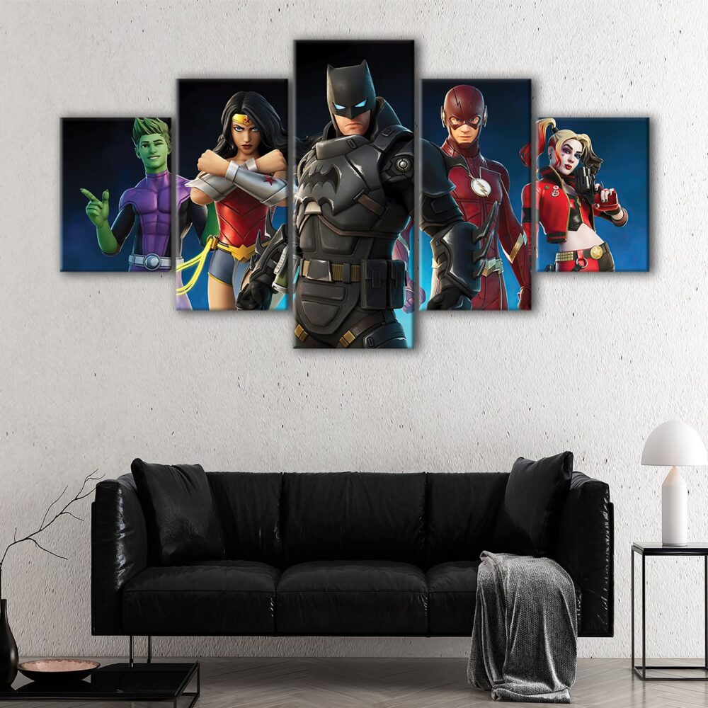 5 panels fortnite justice league canvas art