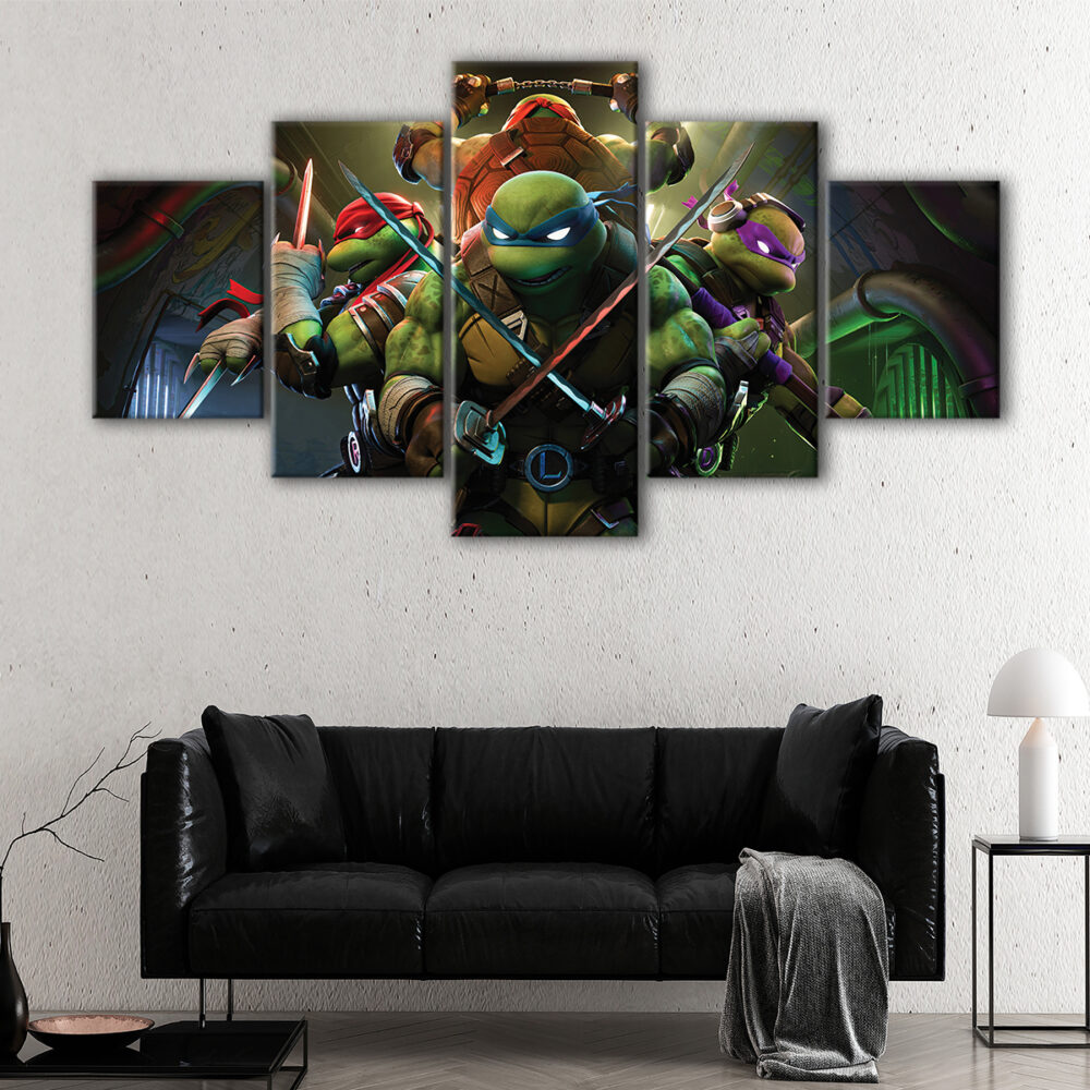 5 panels fortnite ninja turtles canvas art