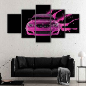 5 panels pink bmw canvas art