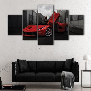 5 panels red ferrari canvas art