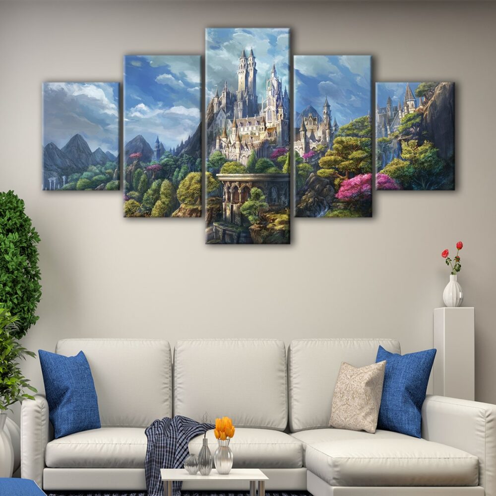5 panels royal alinor castle canvas art