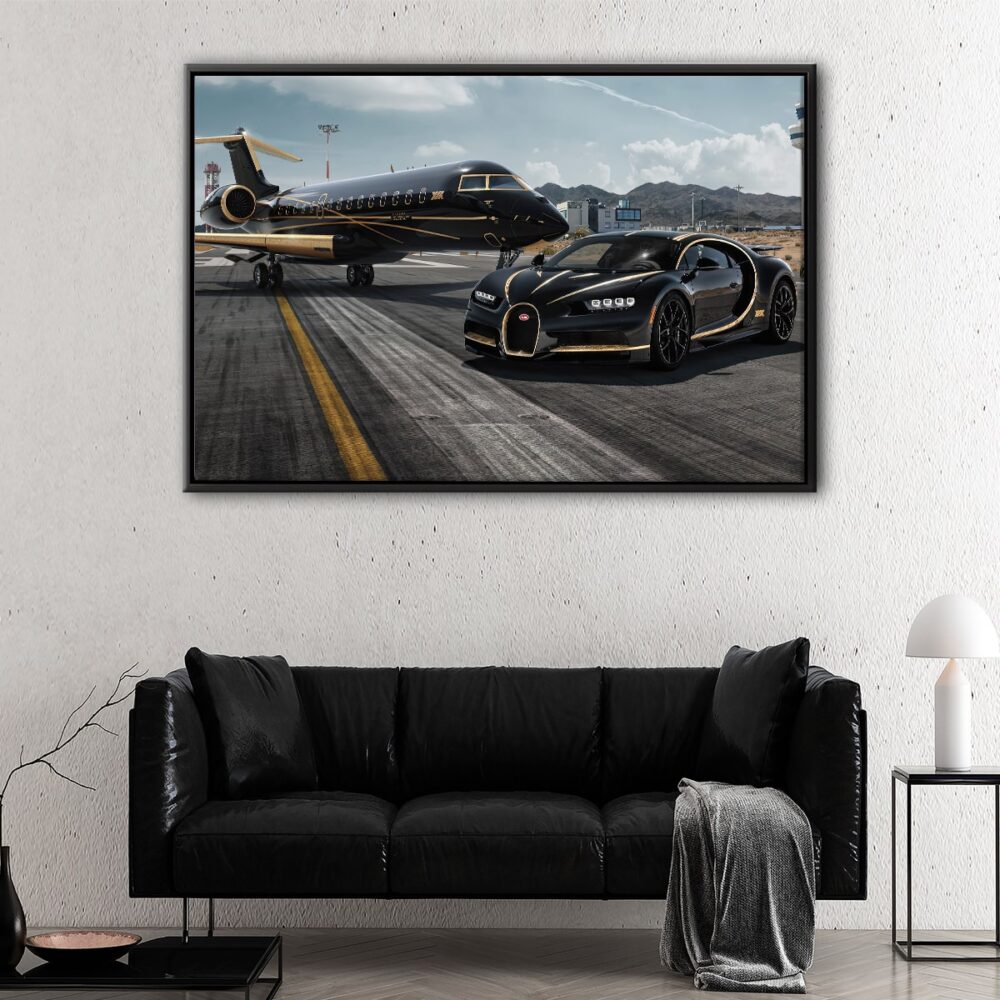 black bugatti chiron floating frame canvas