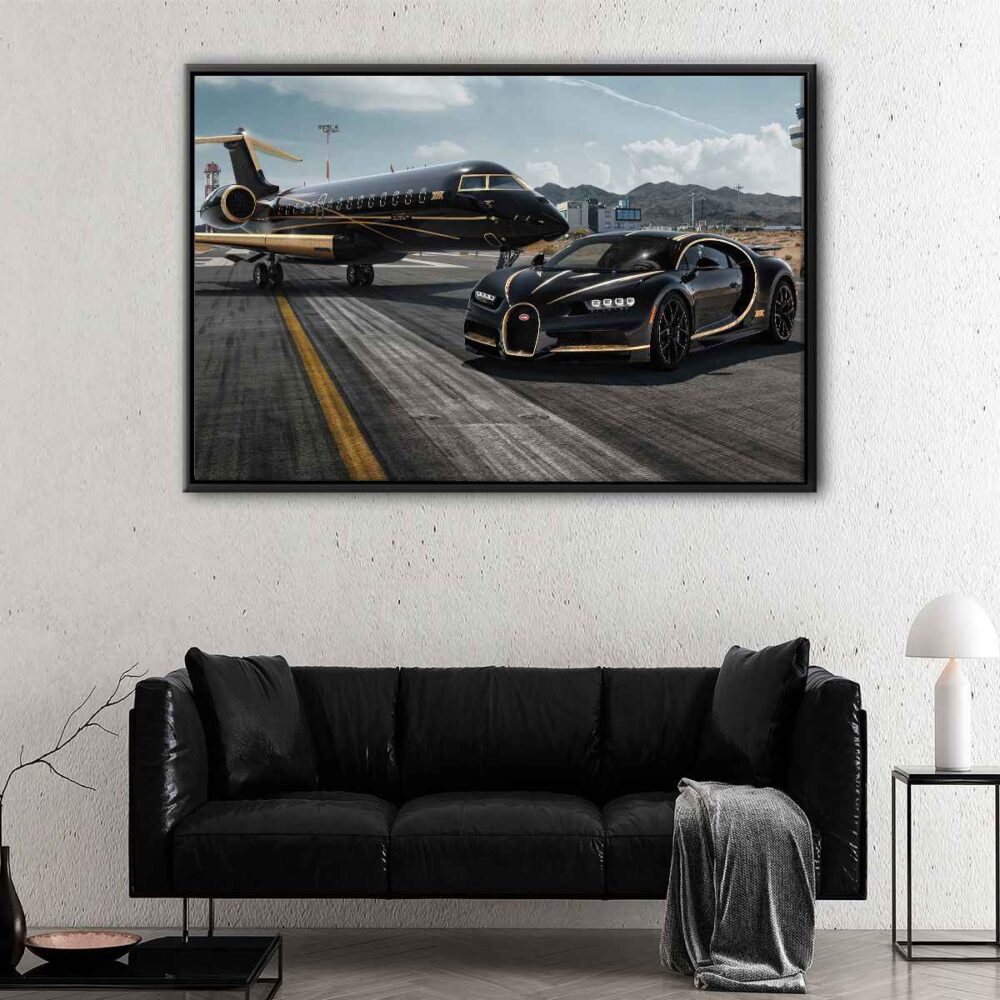 black bugatti chiron floating frame canvas
