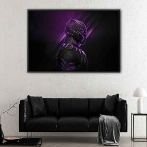 black panther on purple floating frame canvas