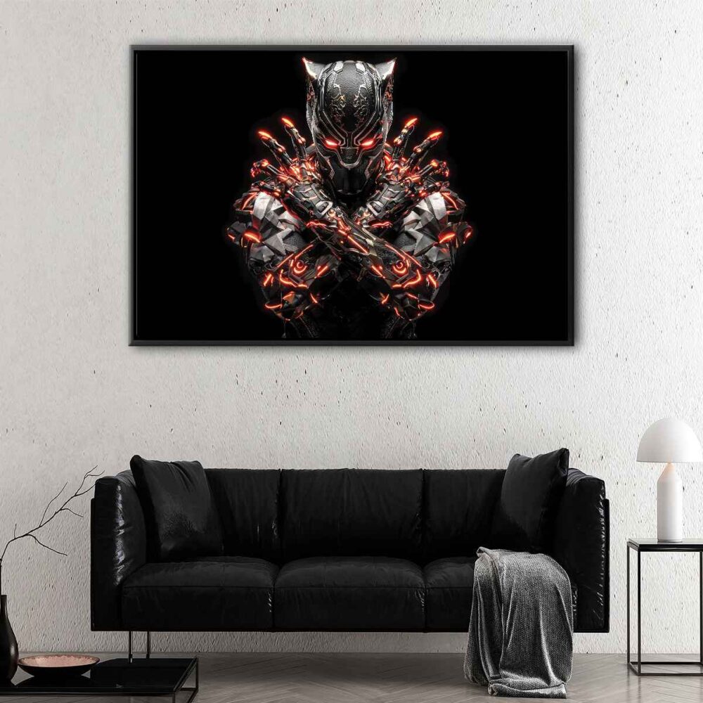 black panther steampunk floating frame canvas