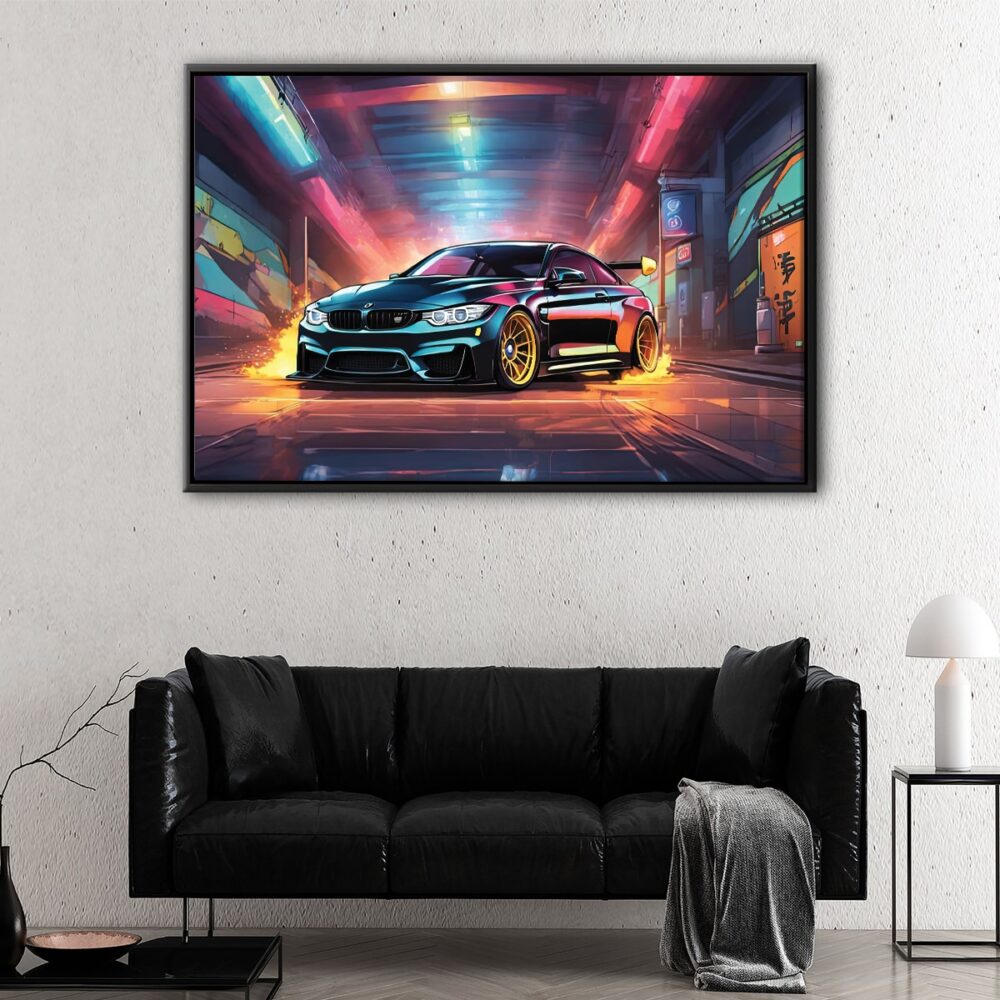 bmw m4 drift floating frame canvas