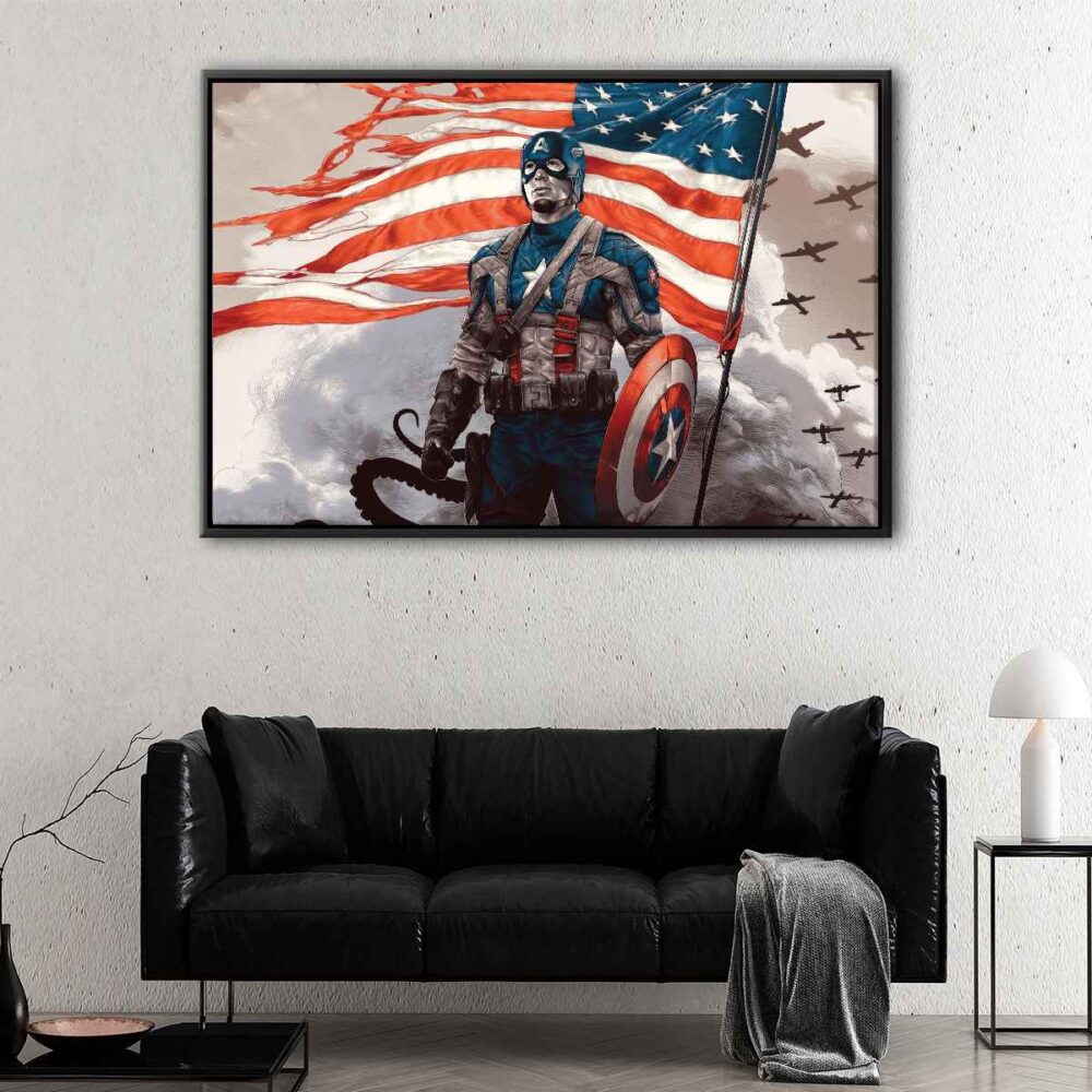 captain america painting floating frame canvas