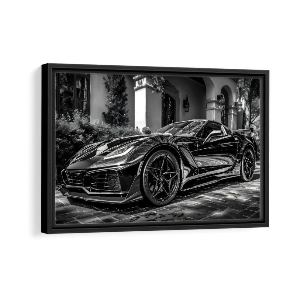 chevrolet corvette framed canvas black frame