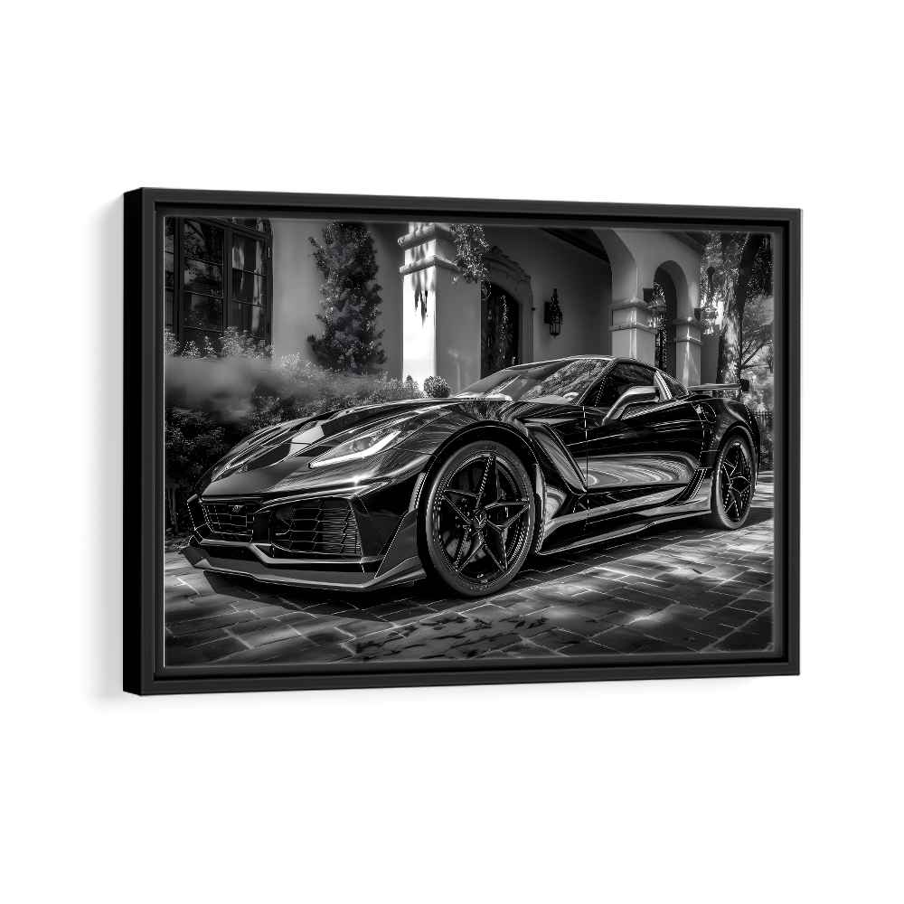 chevrolet corvette framed canvas black frame