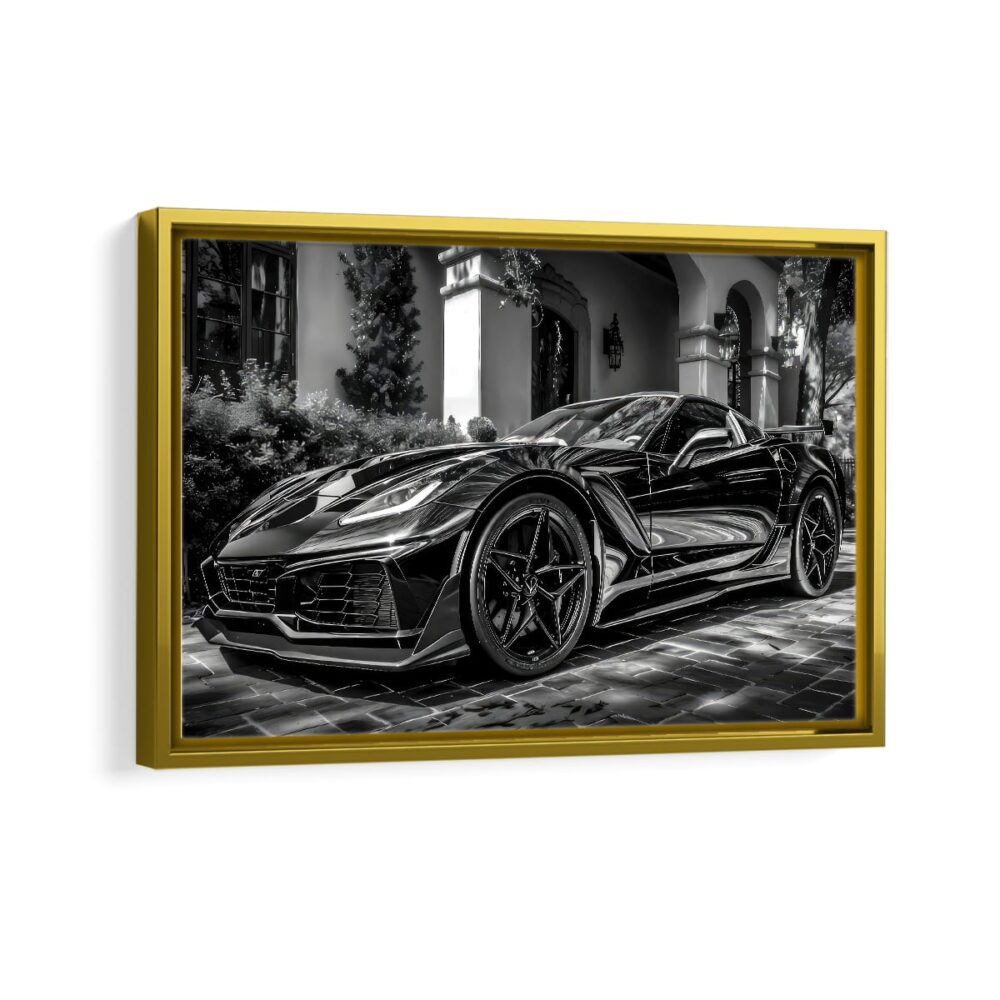 chevrolet corvette framed canvas gold frame