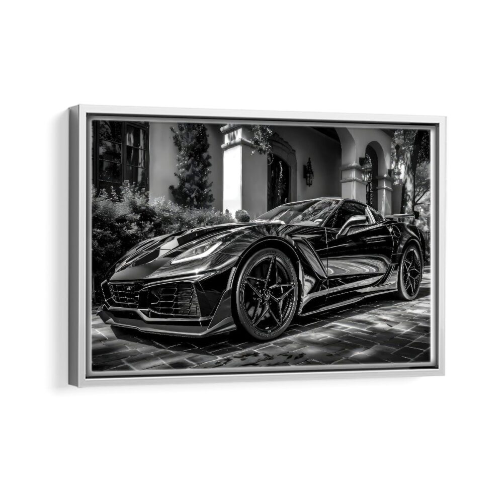 chevrolet corvette framed canvas white frame