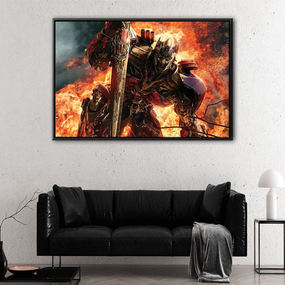 optimus prime in fire floating frame canvas