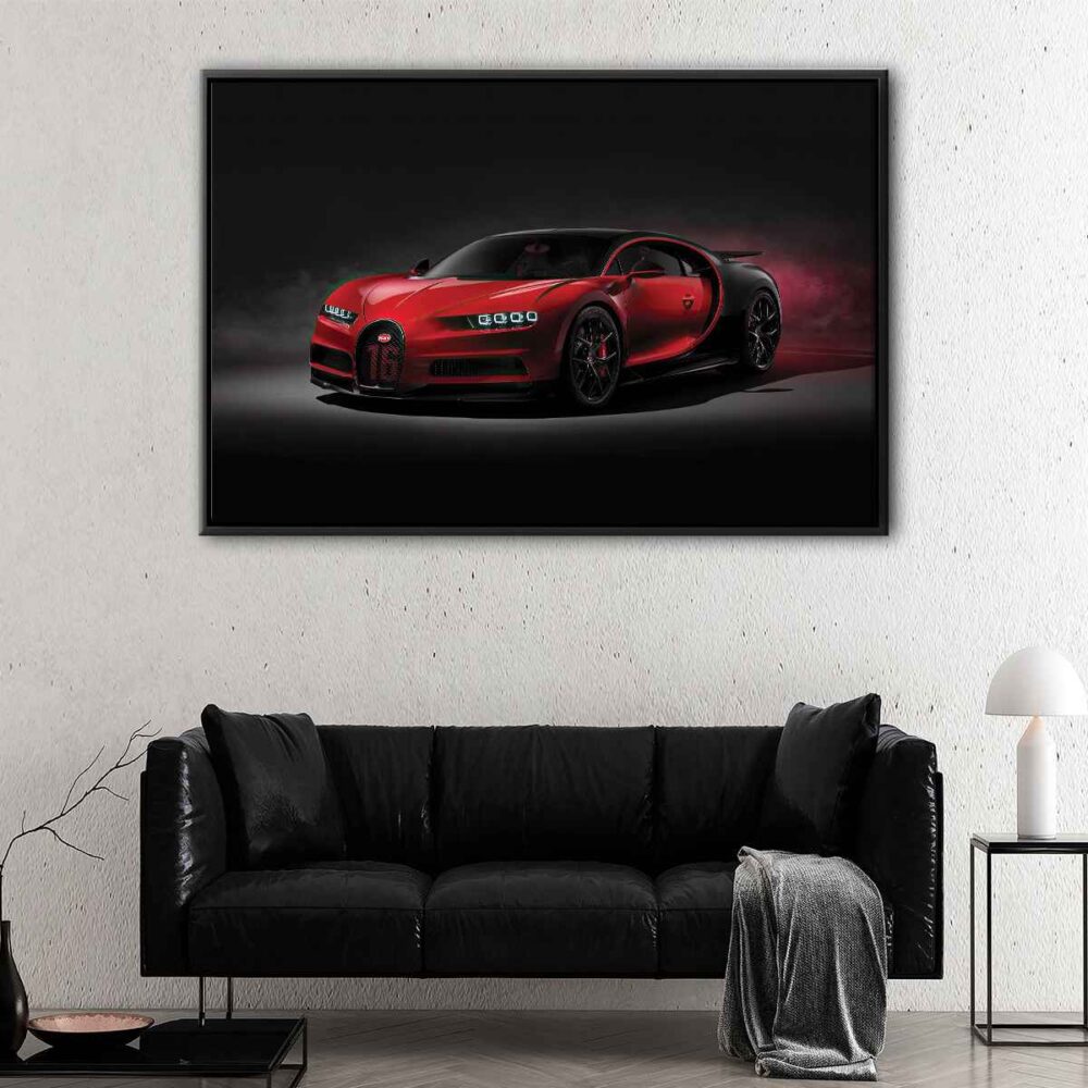red bugatti chiron floating frame canvas