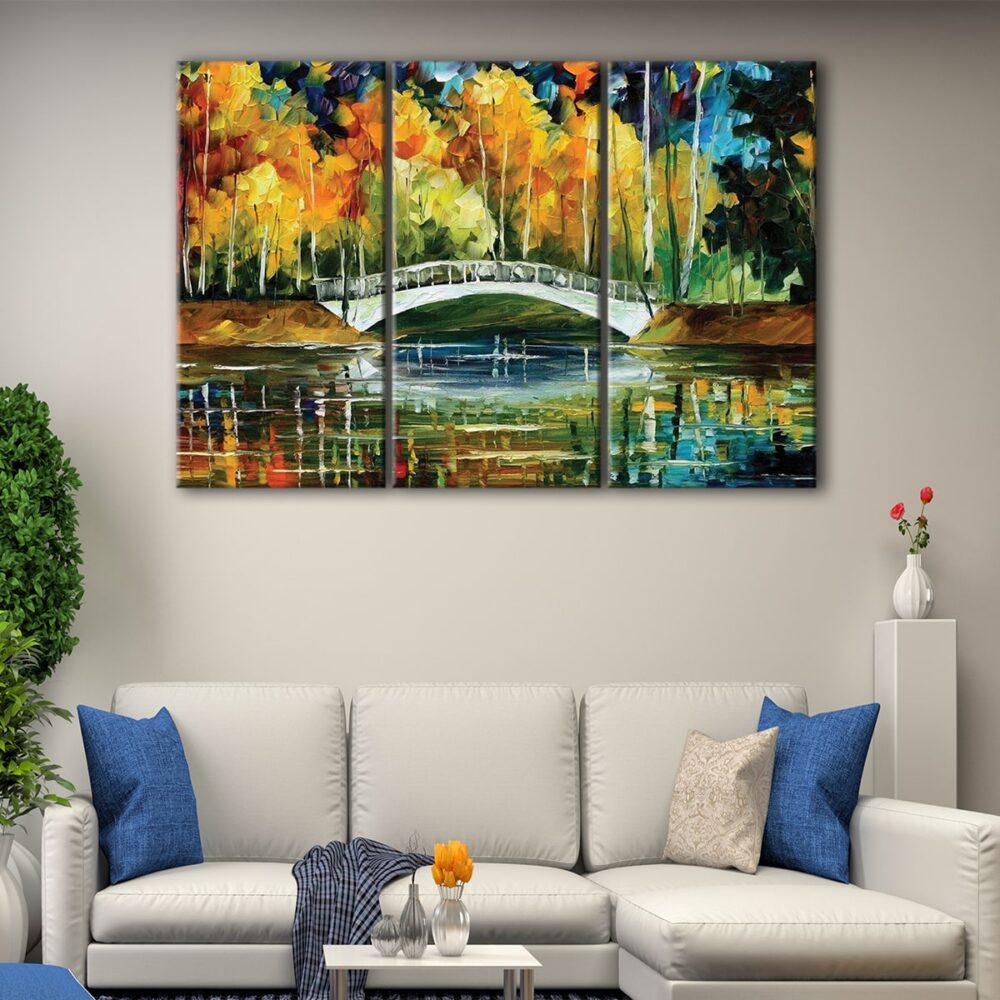 3 panels white bridge canvas art