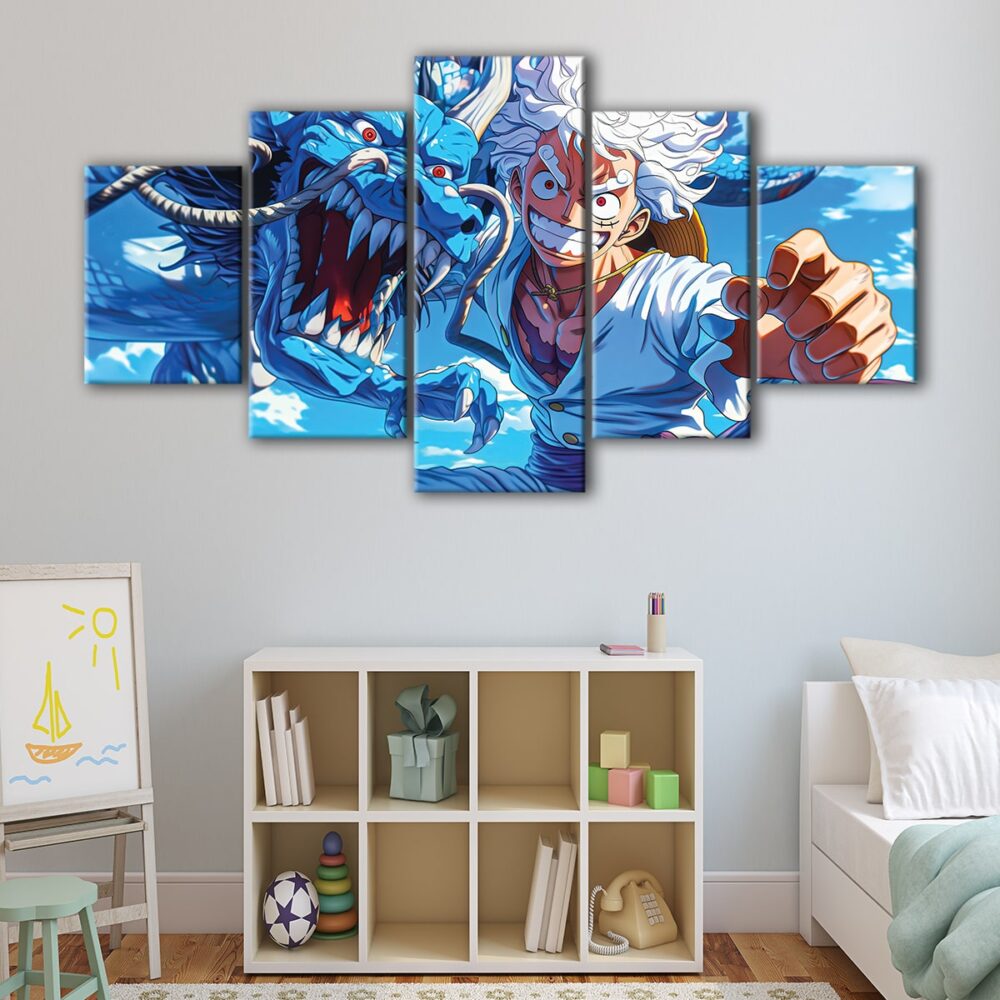 5 panels luffy vs kaido one canvas art