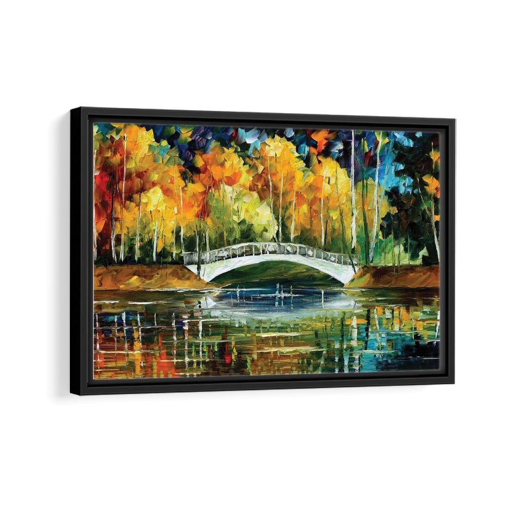 white bridge framed canvas black frame