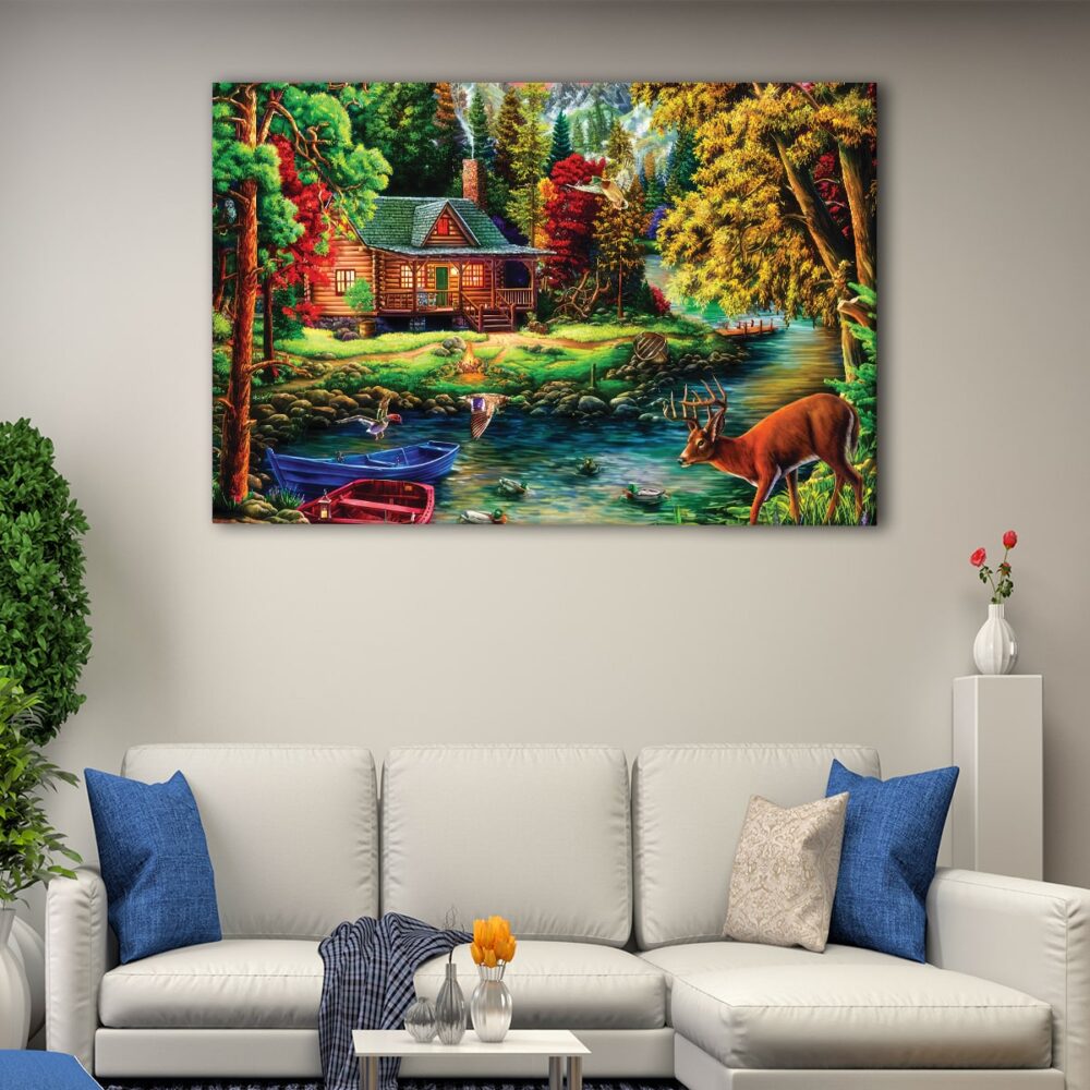 1 panel enchanted forest lake canvas art